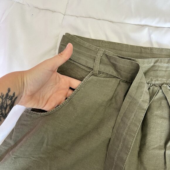 Womens Size Small Army Green Tie Pockets Side Zip Linen Blend Mini Skirt - Picture 2 of 9